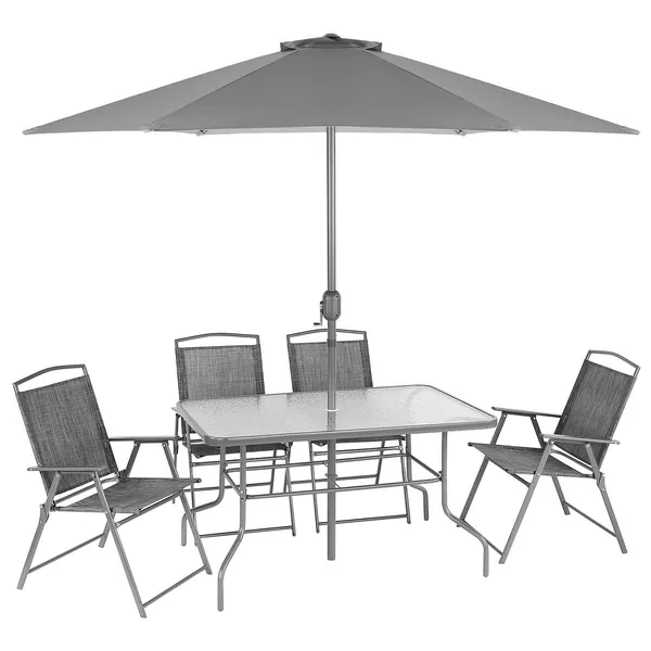 Kerti bútor szett: asztal 130x80x70cm + 4 szék + napernyő