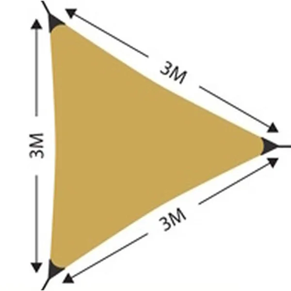Háromszög napvitorla 3x3x3m, sárga, poliészter, upf 50+, vízálló