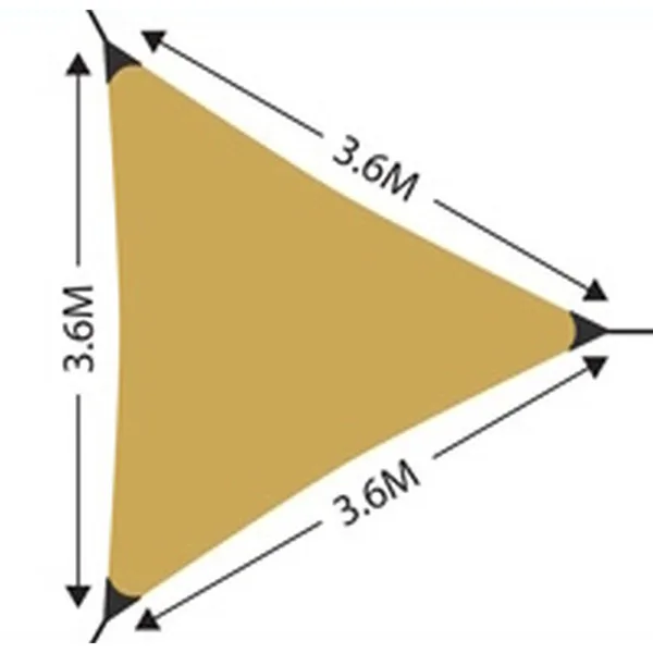 Háromszög árnyékoló szövet 3,6x3,6x3,6m sárga