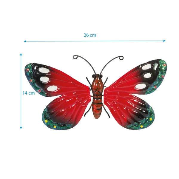 Saska garden piros fém pillangó dekoráció 26cm