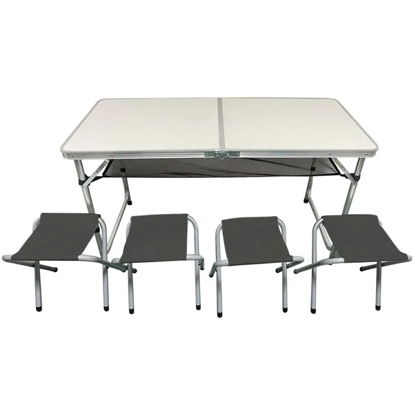 Összecsukható kemping asztal 120x60cm 4 székkel és polccal - Image 2