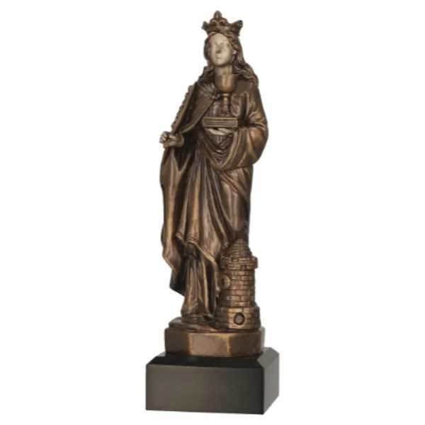 Szent borbála bronz szobor - 23 cm, gravírozható tábla