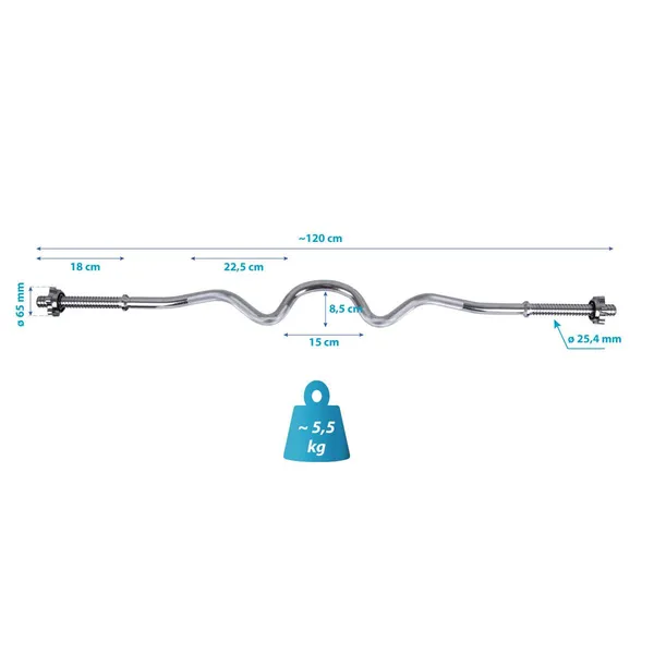 Enero fit krómozott görbített rúd 120 cm, 25,4 mm átmérővel