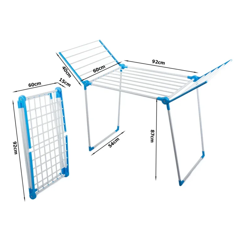 Tágas ruhaszárító 2 összecsukható szárnnyal, 13 m, 50x92x15 cm, kék-fehér (Sérült csomagolás)