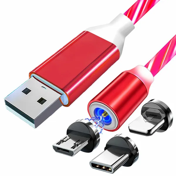 Mágneses 3 az 1-ben led usb kábel - piros