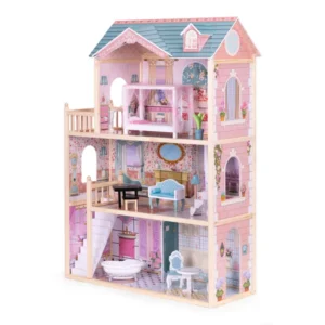 Ecotoys 3 szintes fa babaház 11 bútorral
