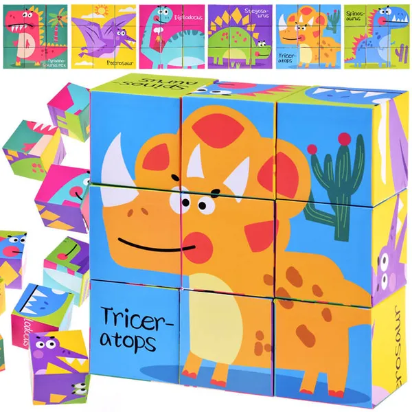 Dinoszaurusz kocka puzzle 6 kép 9 darabos