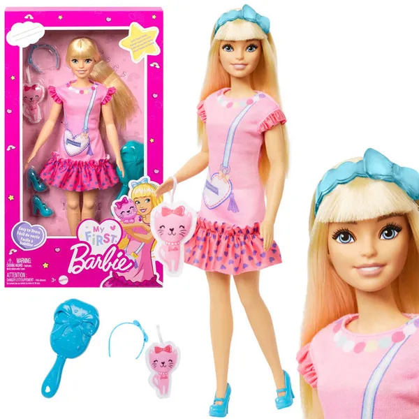 Első barbie babám rugalmas végtagokkal + cicás táska