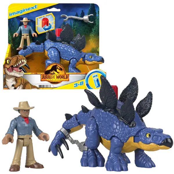 Jurassic világ imaginext stegosaurus + dr. grant készlet