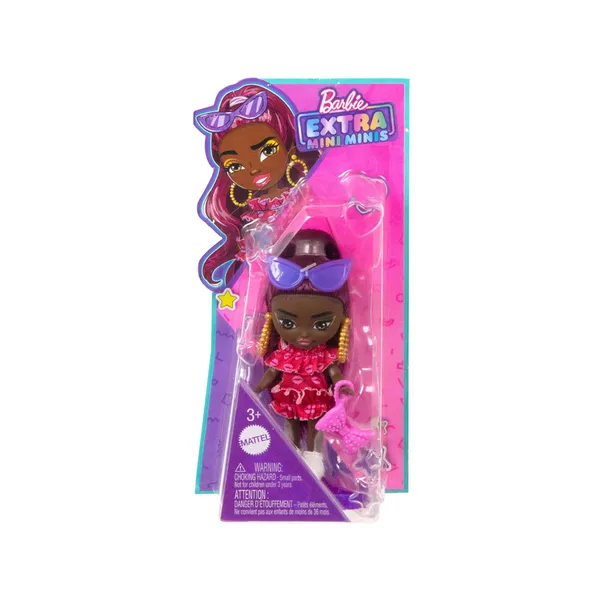 Barbie extra mini divatbaba - bordó stílus 8,5 cm