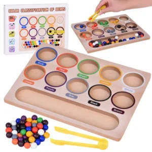 Színes fa golyó puzzle készlet gyerekeknek