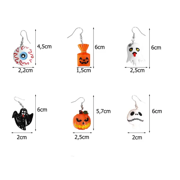 Halloween fülbevaló szett - szem, szellem, tök, cukorka, csontváz