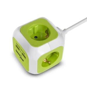Magiccube 4 aljzat 2 usb elosztó 1,4m zöld-fehér