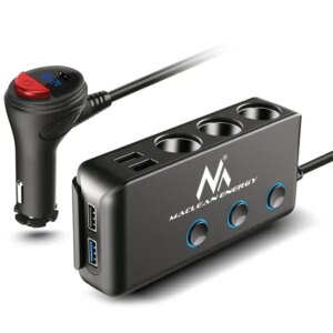 Maclean autós töltő elosztó 3x12v, 4xusb, qc3.0, pd18w, voltmérő, 120w