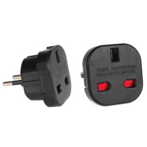 Uk-eu átalakító adapter, fekete, biztonságos csatlakozás