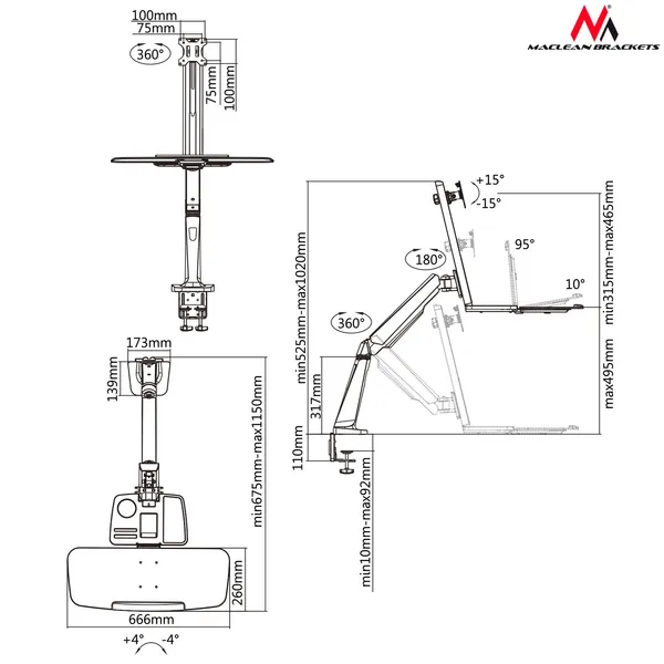 Ergonómikus monitor- és billentyűzettartó 13-32 8kg ezüst