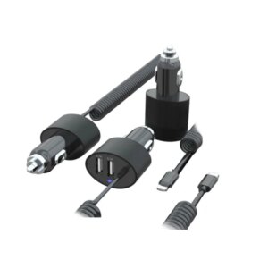 Maclean autós töltő 5.2a, 2xusb, lightning, 1.8m
