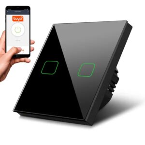 Maclean dupla okoskapcsoló led, üveg, wifi, tuya, 86x86mm, fekete