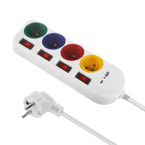 Maclean mce508 elosztó 4 aljzat + usb, fehér, 1.5m, gyermekvédelemmel