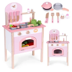 Ecotoys rózsaszín gyerekkonyha 8 kiegészítővel