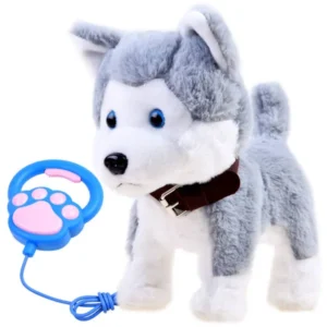 Interaktív plüss husky ugatós pórázzal