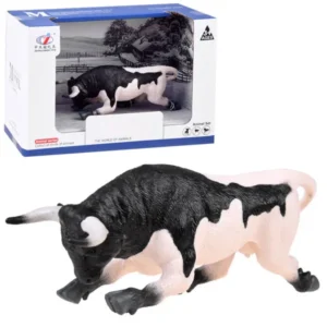 Élethű fekete-fehér bika figura 16cm
