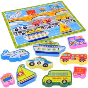 Gyermek fa jármű puzzle 9db