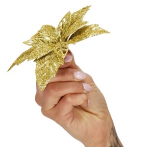 Springos arany csillámos karácsonyi virág 13cm