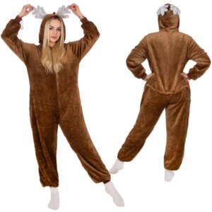 Springos rénszarvas kigurumi pizsama l - barna, poliészter, 2 cipzár