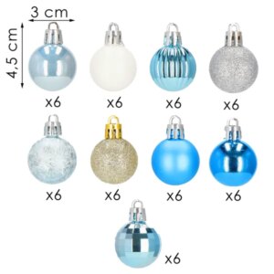 Springos® törhetetlen karácsonyi díszek 54 db - kék/arany/ezüst/krém