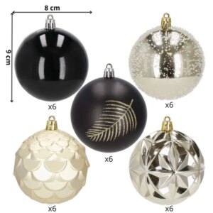 Springos® arany-fekete törhetetlen dísz készlet 30db 8cm