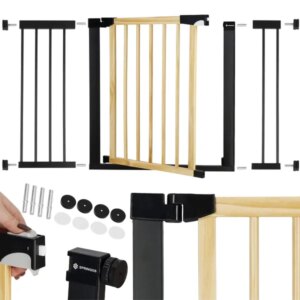 Springos® gyermek védőkapu 117-124cm fa/fém barna/fekete