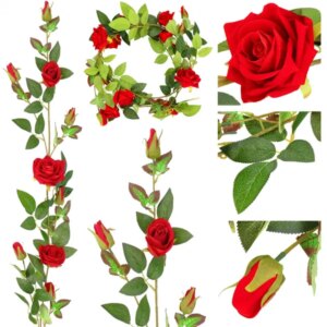 Springos® zöld-piros művirág girland 180cm
