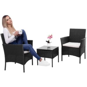 Springos® kerti bútor szett - fekete/ekrü technorattan