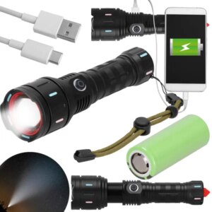 Springos® teleszkópos zseblámpa zoommal, fekete