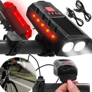Springos® napelemes kerékpár lámpa készlet usb töltéssel