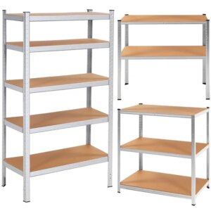 Springos® ezüst-bézs 5 polcos állvány 150x75x30cm