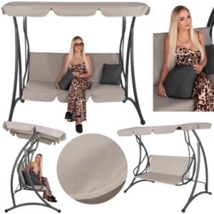 Springos® kerti hinta bézs-grafit 3 személyes
