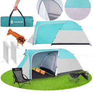 Springos® 3 személyes kempingsátor - vízálló, uv-álló, tengerzöld