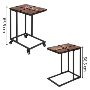 Springos® kerekes dohányzóasztal szett, fekete-barna, 75kg