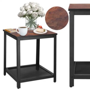 Springos® acél kávézóasztal 45x45 cm, fekete-barna
