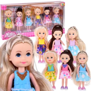Bájos mini babák szett - 6 db, 12 cm, cserélhető ruhák