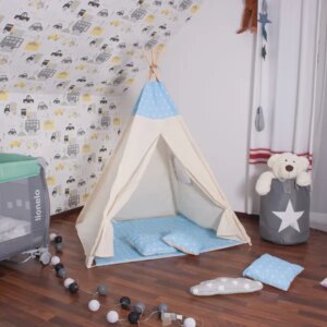 Springos kék csillagos tipi sátor szett
