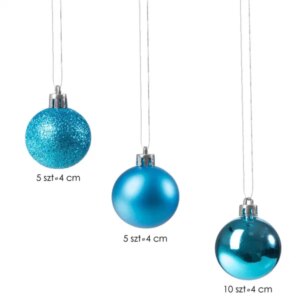 Springos kék karácsonyi gömb szett, 4 cm, 20 db
