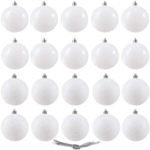 Springos fehér csillámos karácsonyi gömb 6cm 20db