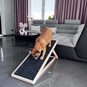 Springos® állítható háziállat rámpa, bükkfa, 60kg, bézs/fekete