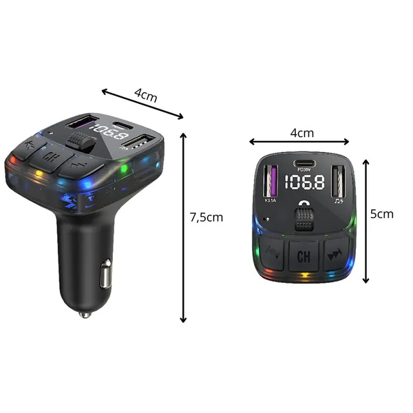 Autós fm transmitter bluetooth 5.3 usb-c kihangosító 12v - Image 3