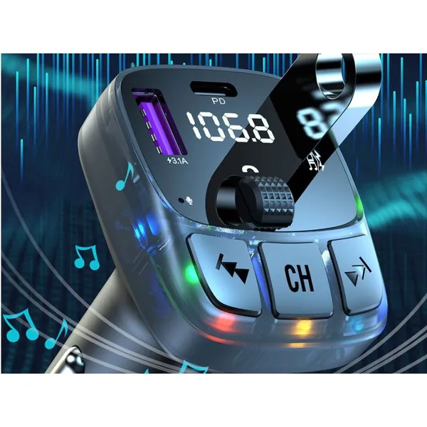 Autós fm transmitter bluetooth 5.3 usb-c kihangosító 12v - Image 6