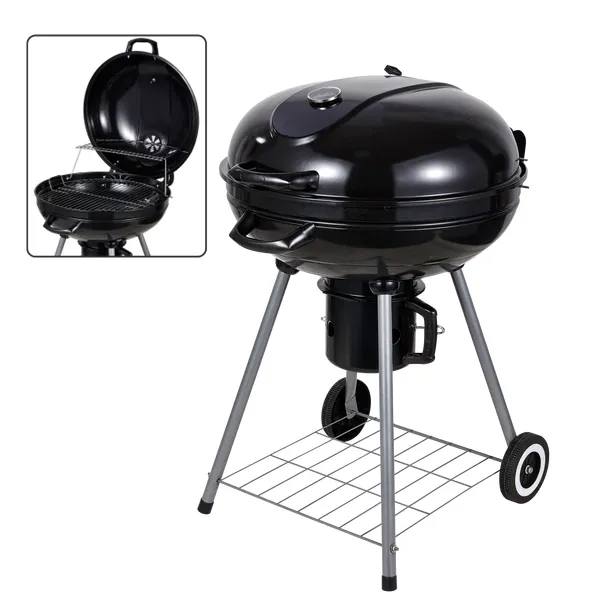 Kerti grill kerekekkel - 57 cm, zománcozott, hőmérős