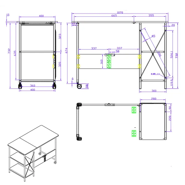 Összecsukható loft íróasztal 107x55x75cm, világos bükk - Image 6